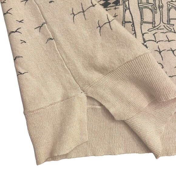 Womens Novelty Graphic Sweater Sz S Beige Parisian Girl Embellished Cute Artsy - Picture 12 of 15